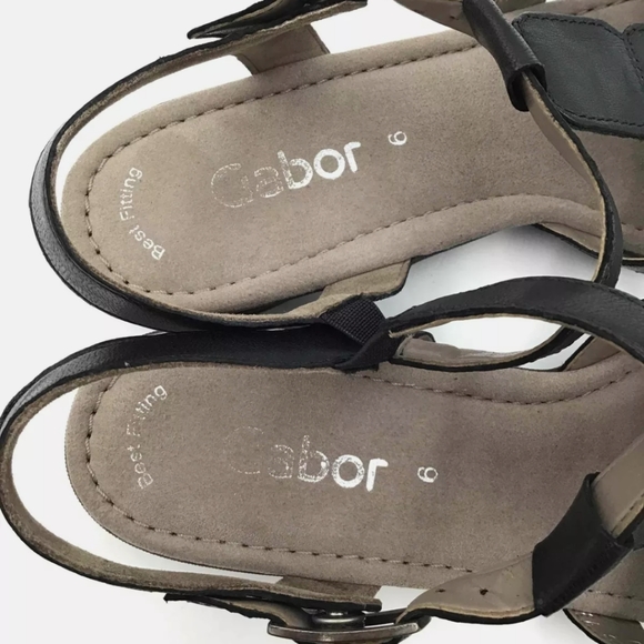 Gabor 24558 T-Strap black tuscan leather Sandals Size 8.5 new and inoriginal box - Picture 3 of 7